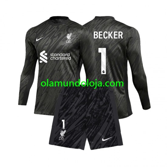 Camisola Liverpool Alisson Becker 1 Guarda-redes Criança Equipamento Primeiro 2024-2025 Manga Comprida